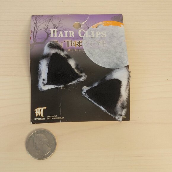 HOT TOPIC Ten Thirty-One Halloween White Gray Black Cat Ear Hair Clips NEW - Picture 2 of 3